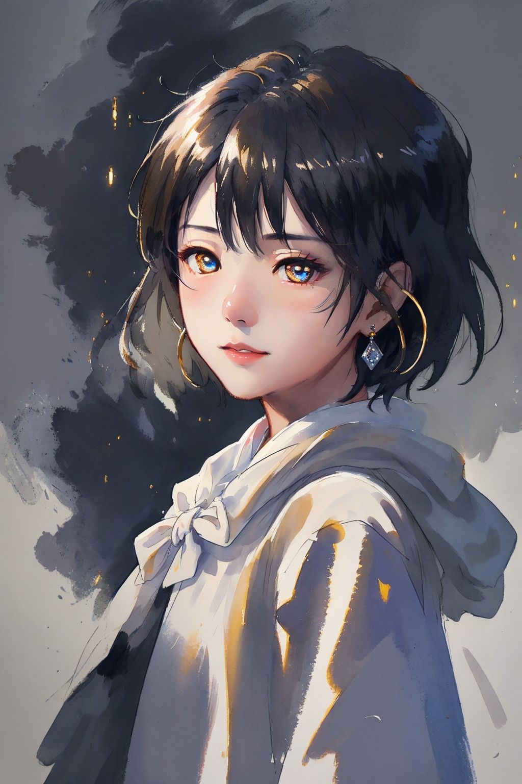 masterpiece, best quality, 8k, 1girl\(realistic, Chinese style,multicolored short hair, chiaroscuro, sparkle, vanishing point, textured skin, goddess, ornate, ornament, diamond, kind, resolute eyes,intelligent eyes,excellent temperament\),closeup, face up, looking at camera,(by ethan ting for test the flyingSnow mode,cinematic lighting)