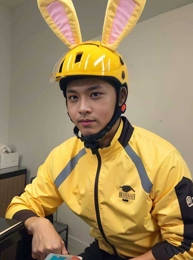 <lora:mt_v10-000007:0.9>,mt,mt_helmet，looking_at_viewer，mt_jacket,Rabbit ears,1man,muscles, <lora:bok_20230607234103:0.1> <lora:breastinClass:0.2> <lora:zyd232_ChineseGirl_v4_2:0.5>