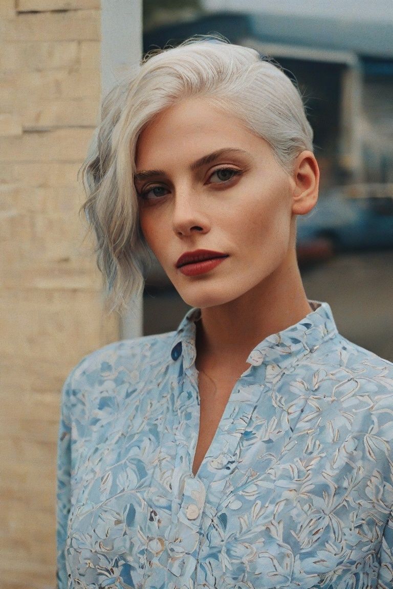 Pure white hair,  blue eyes,  short hair on Tensor.Art