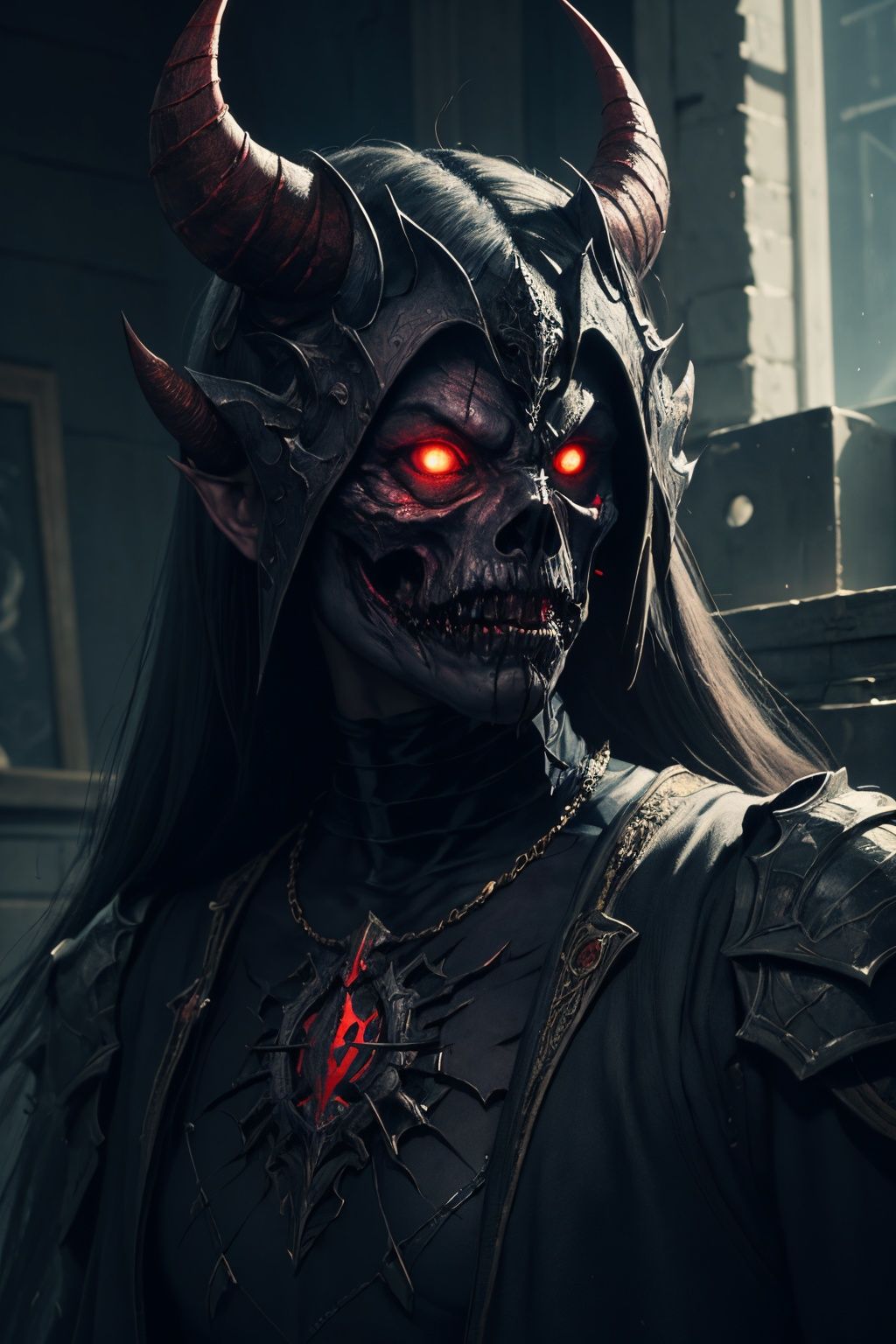 Portrait of a terrifying demon,  in a dark room,  highly detailed on Tensor.Art