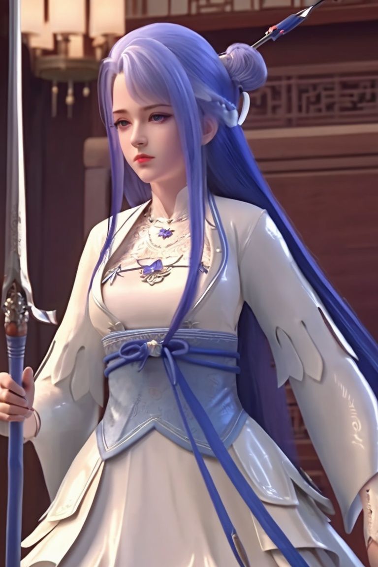 <lora:sdxllora-000008:0.75>,qiuyuehua,chinese clothes, 1girl, dress, bedroom, solo,White dress, long hair, Ball head,bun,weapon, HDR,UHD,8K, best quality, masterpiece, Highly detailed, extreme detail description