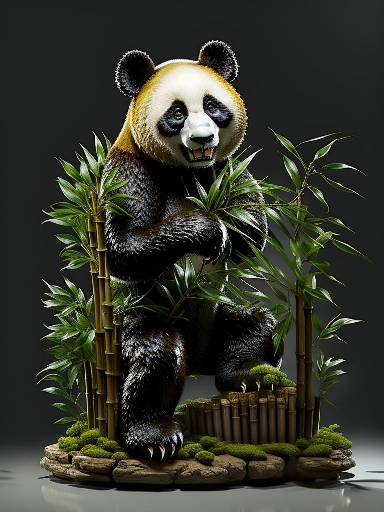 ((masterpiece)), ((best quality)), 8k, high detailed, ultra-detailed,animal, panda, forest, bamboo,dynamic pose, <lora:xs-nutcarving_V3:1>