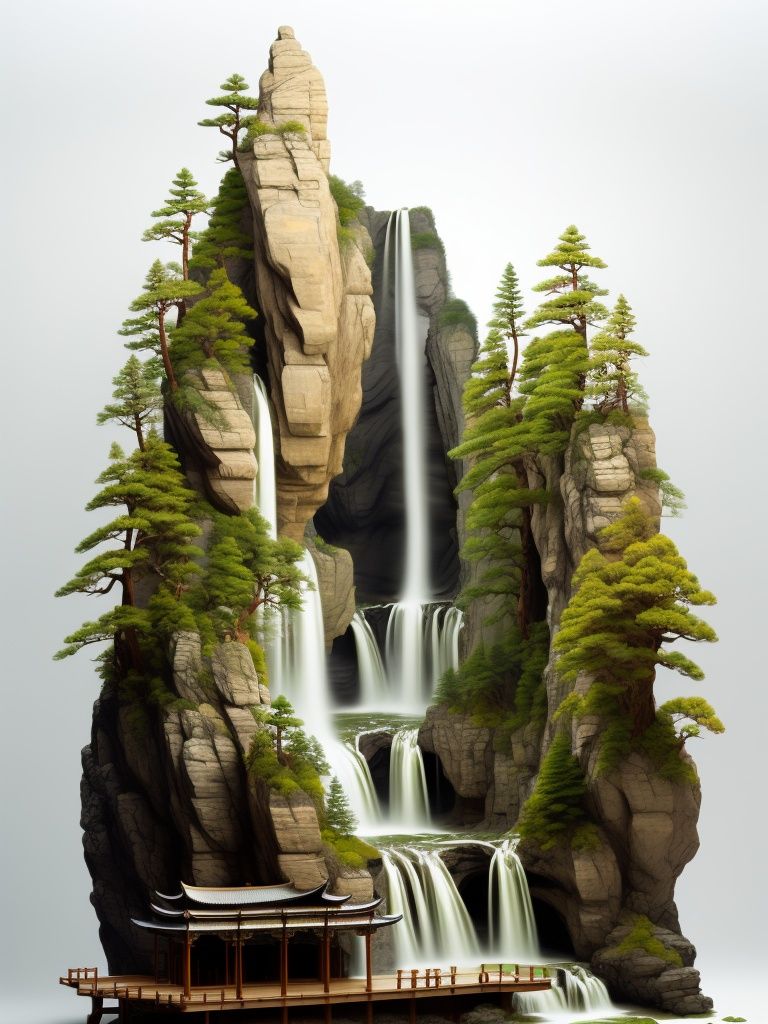((masterpiece)), ((best quality)), 8k, high detailed, ultra-detailed,xs-nut-carving, chinese style, waterfall, scenery,  <lora:xs-nutcarving_V3:0.7>