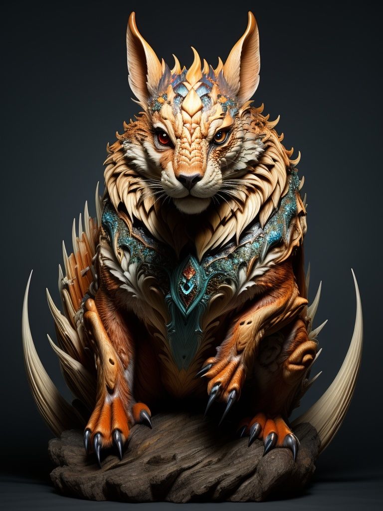 ((masterpiece)), ((best quality)), 8k, high detailed, ultra-detailed,animal, fantasy, magic creature,dynamic pose, <lora:xs-nutcarving_V3:0.7>