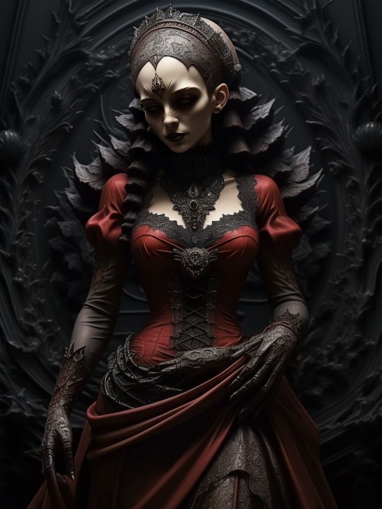 ((masterpiece)), ((best quality)), 8k, high detailed, ultra-detailed,1girl,dark fantasy,gothic cloth, elegant, red,dress, dynamic pose,> <lora:xs-nutcarving_V3:0.7>