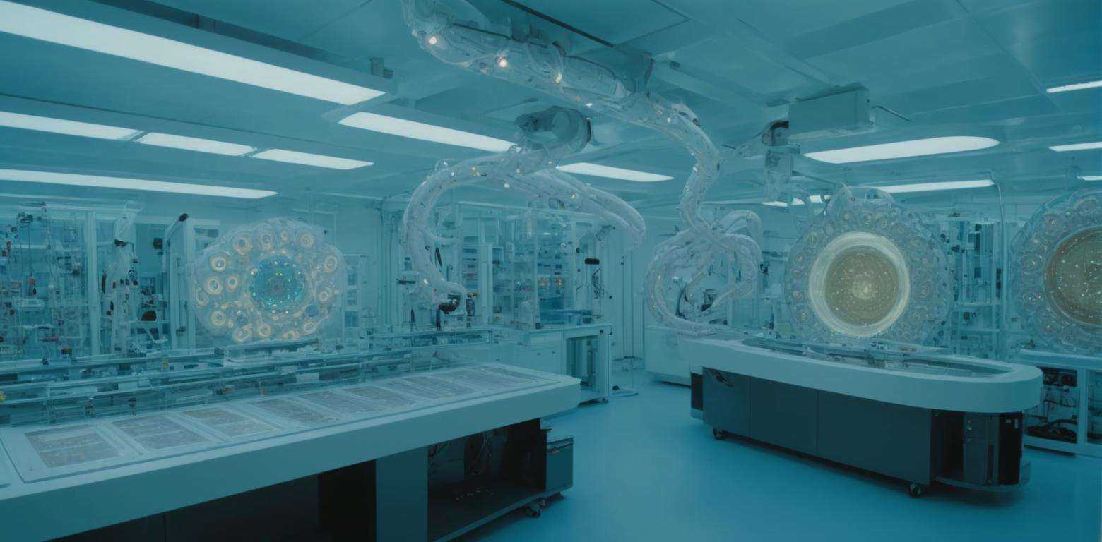 a complex thick bifurcated robotic cnc surgical arm cybernetic symbiosis hybrid mri 3 d printer machine making some iridis...