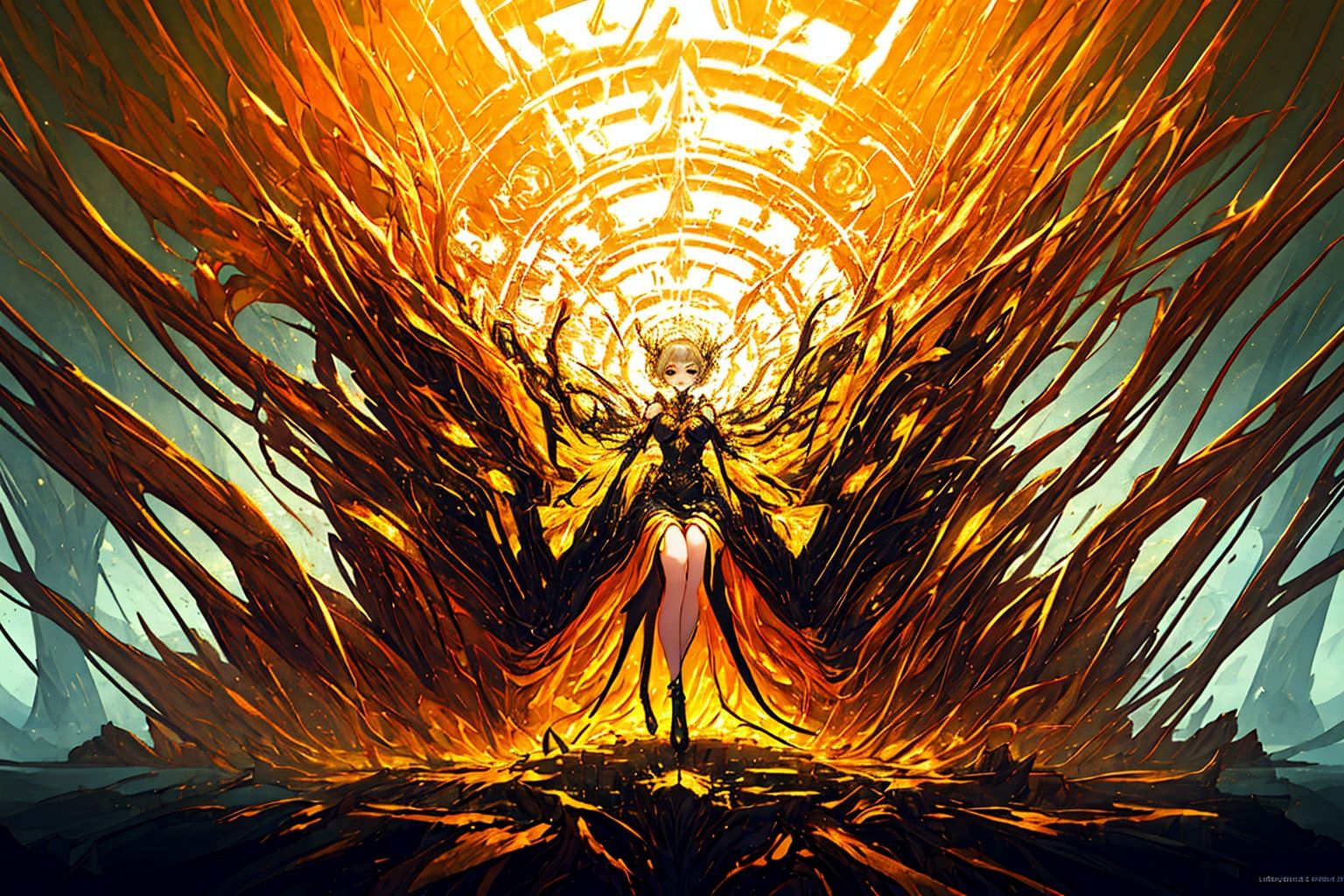 ,(((masterpiece,best quality))),((good structure,Good composition,good atomy)), ((clear, original,beautiful)), keke,fantasy theme, gloden gold theme,fractal,1girl,full_body,