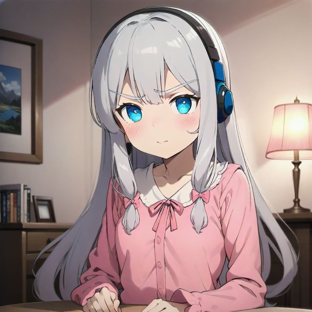 izumi sagiri, sliver_hair, headphones, pink clothes, blue_eyes, <lora:EMS-17186-EMS:1.000000>