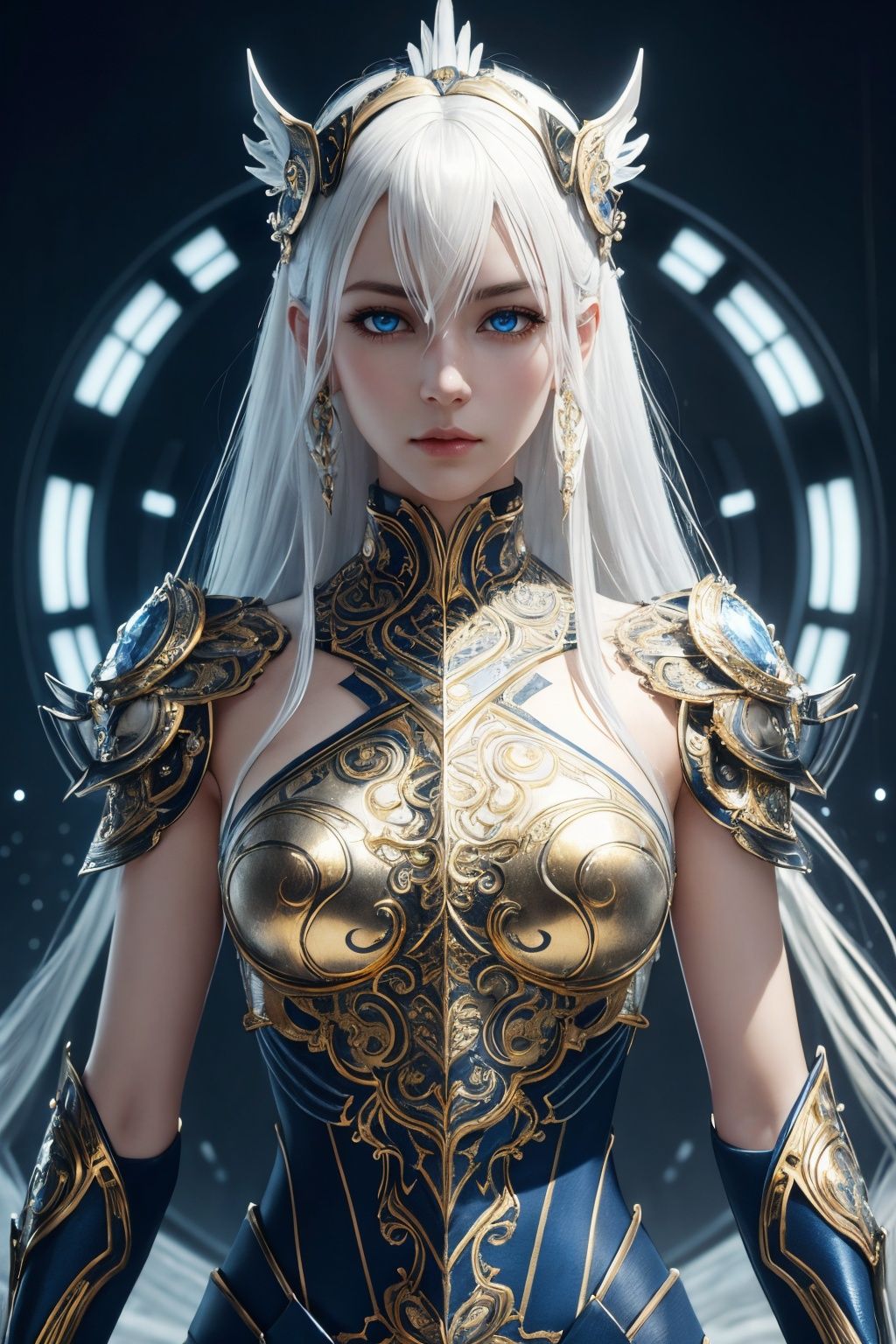 surreal photography of a stunningly beautiful cyborg female,  white hair,  blue eyes on Tensor.Art
