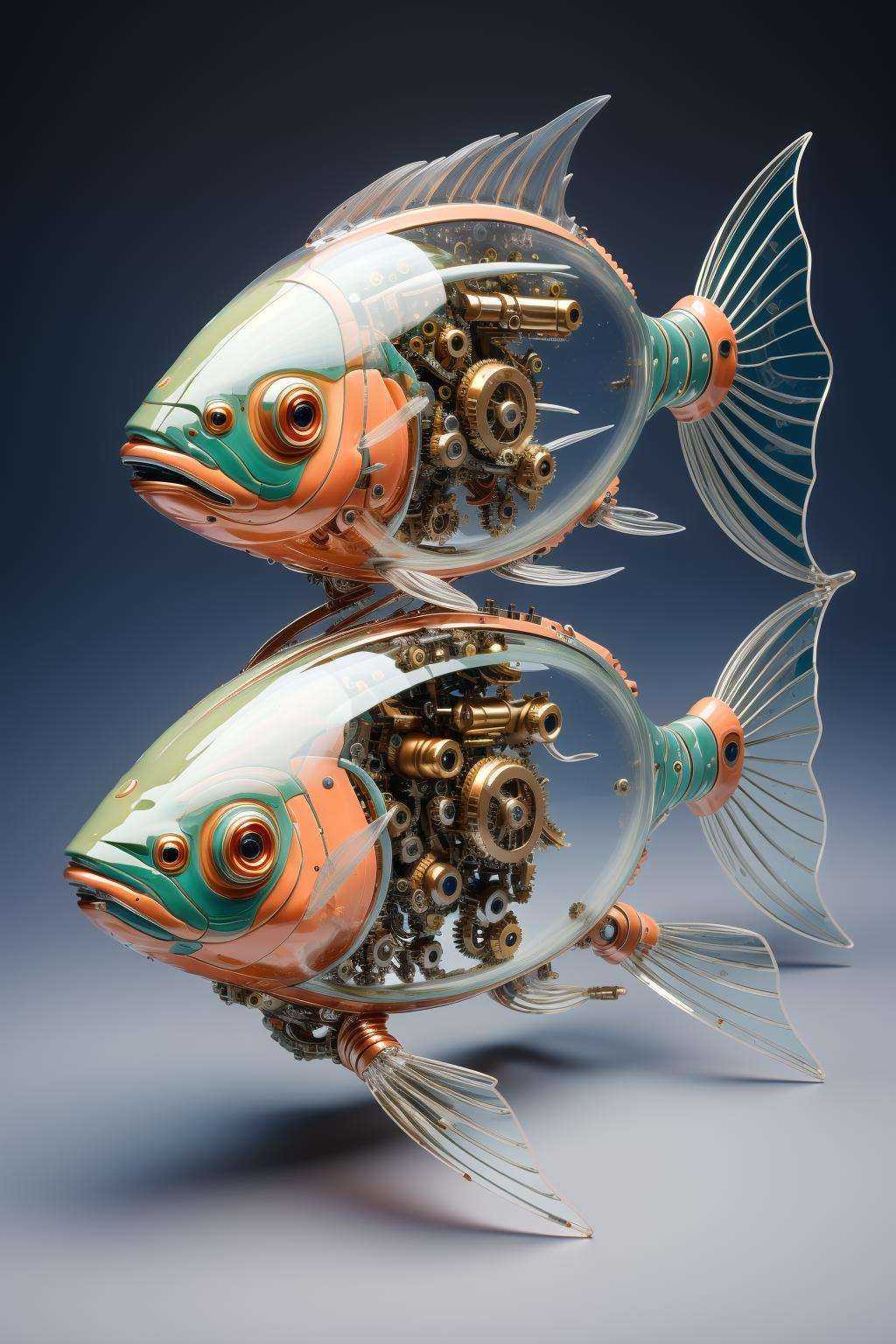 ((masterpiece)), ((best quality)), 8k, high detailed, ultra-detailed,(sleek stealth),<lora:Mechanicalfish:0.7>,Mechanical fish, Abundant marine life,(Coral reefs),(Deep Sea:1.5),(Mechanical parts:1.3), Skeletonized body,(transparent:1.5)