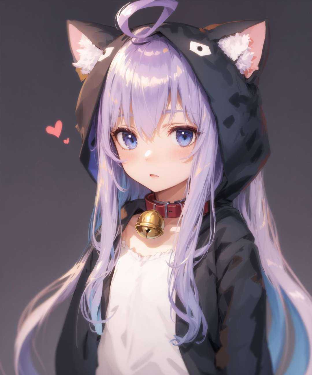 masterpiece,high quality,Tsumiki,1girl, solo, long_hair, blue_eyes, very_long_hair, purple_hair, ahoge,low-tied_long_hair,(cat costume:1.2),upper body,bell,collar,, <lora:EMS-836-EMS:0.8>