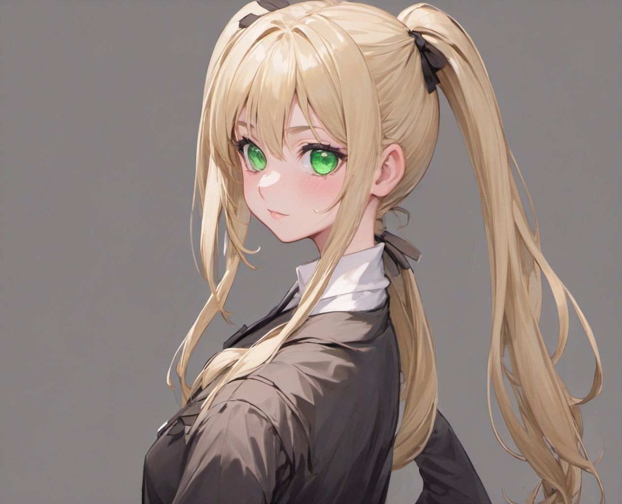 1girl,Long blonde hair,Green eyes,Arrange and distribute,ponytail,