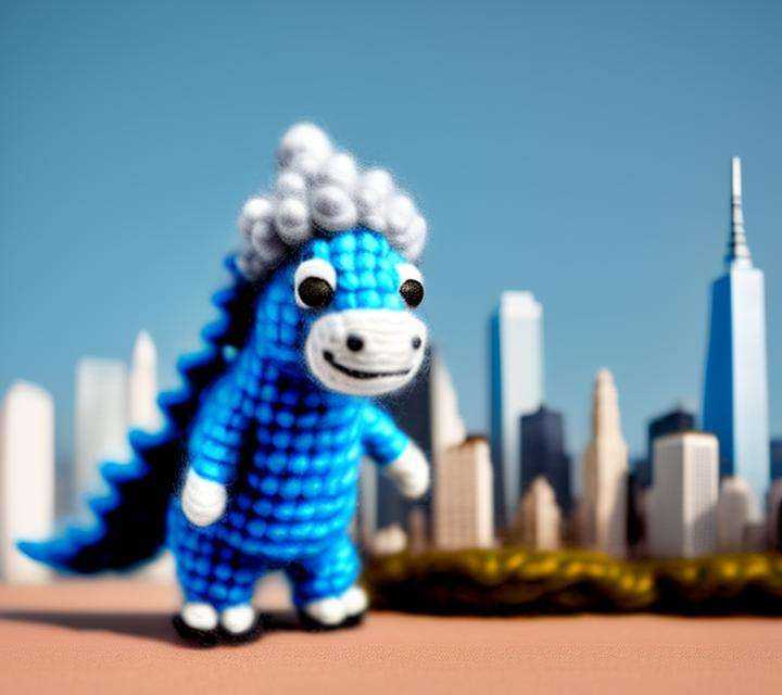 miniwool style of a Godzilla in a city,  made of wool,  product photo on Tensor.Art