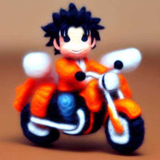 miniwool style of a Goku riding a motorcycle on Tensor.Art