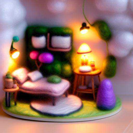 miniwool style of a A beautiful and tender (((miniature))) ((bedroom)) with a forest theme,  full of flowers and plants,...