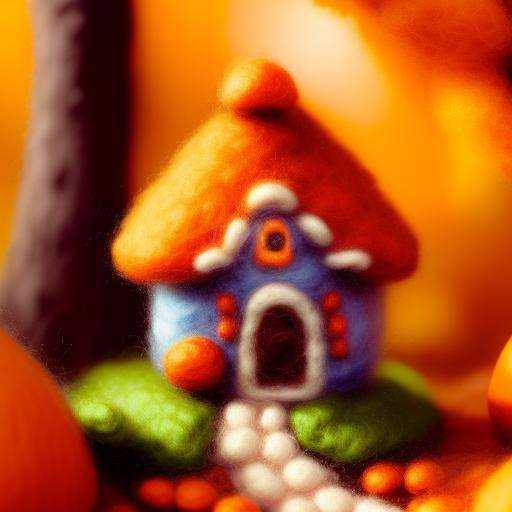miniwool style of a cute fairy house in an orange autumnal enchanted forest,  by greg rutkowski,  trending on artstation o...
