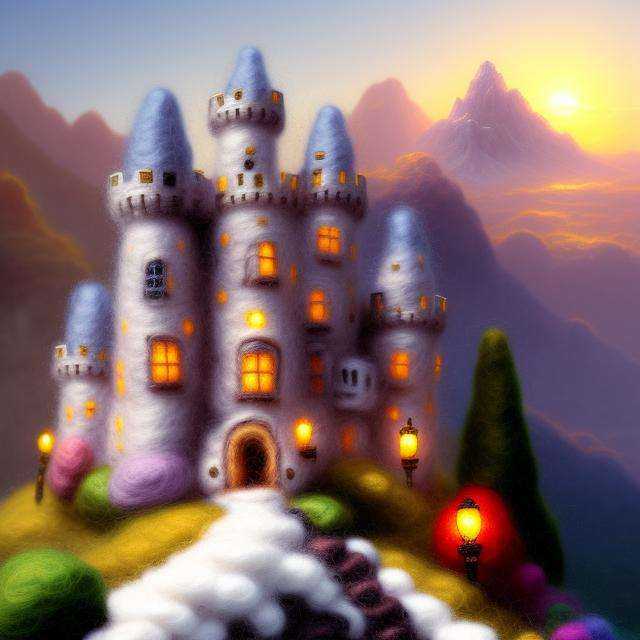 miniwool style of a a castle on a mountain,  by thomas kinkade,  trending on artstation on Tensor.Art