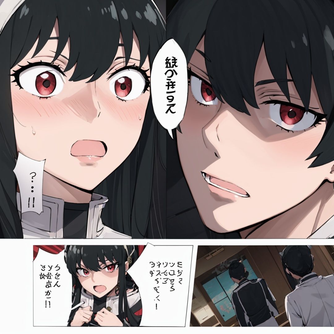 absurdres, highres,1girl,1boy,black eyes,yor,black hair,red eyes,