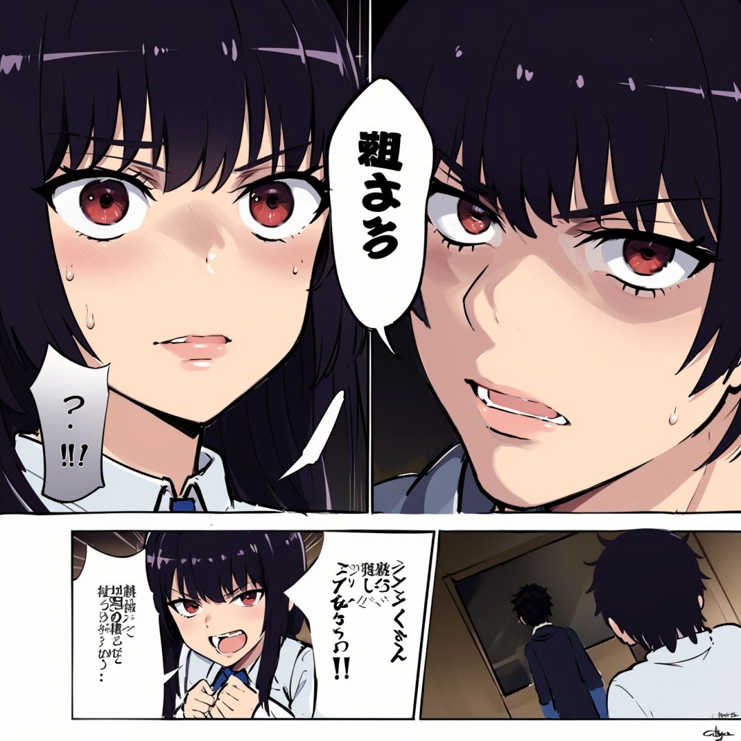absurdres, highres,1girl,1boy,black hair,red eyes,pikkysana