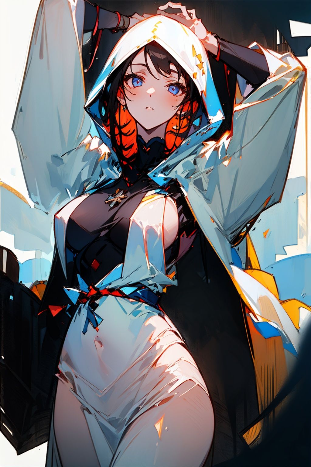 (((best quality,masterpiece))),1girl,white hooded robe,