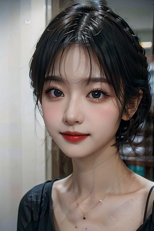 Masterpiece, Best quality, Original realism, Smile, Beautiful girl, Cute, Short hair, Big breasts, Depth of field, high resolution, Ultra detail, Very detailed eyes and face, Sharp pupils, Realistic pupils, Sharp focus, Movie lighting,1girl,MIX4,Virtual doll