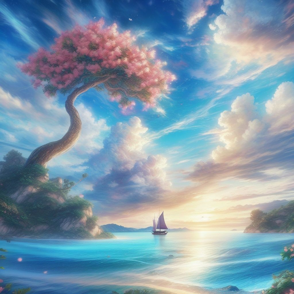 QMSJ,<lora:SDXL_QMSJ.safetensors>,1girl,masterpiece,best quality,masterpiece,best quality,official art,extremely detailed CG unity 8k wallpaper,dusk,sunset,artbook,comic,absurdres,ligne,tree,sailing,palm tree,sky,cloud,day,ocean,outdoors,blue sky,water,gem,dragon,dragons,blooming flower,bloom,flower,