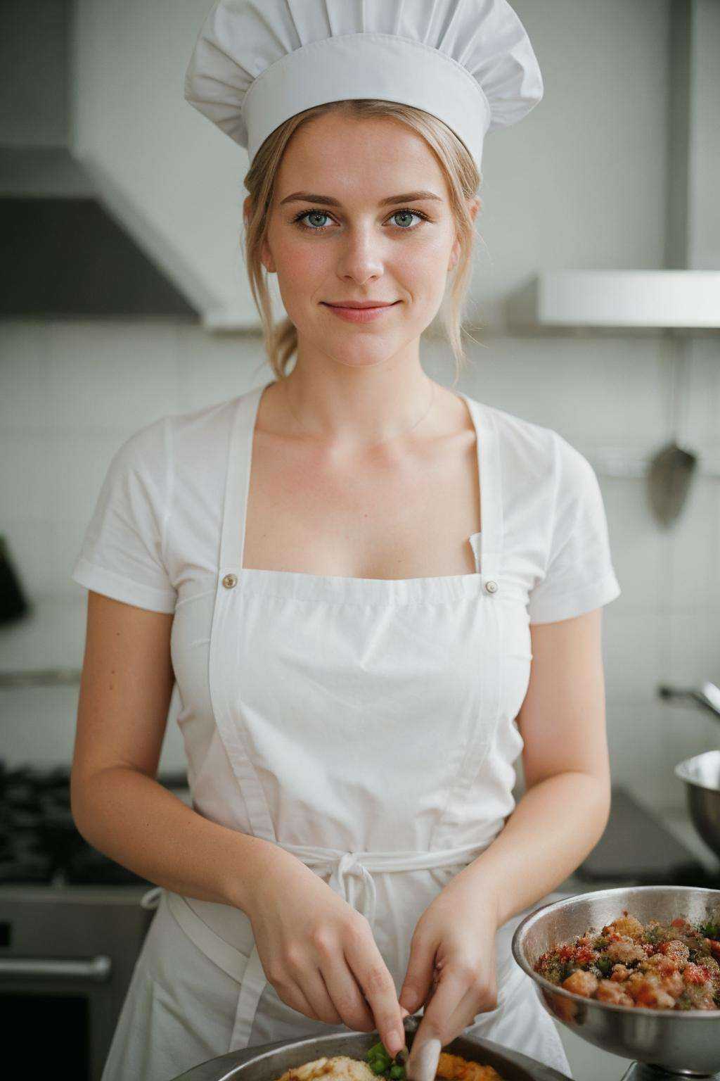 photo portrait of a cute german woman \Stefanie Hinze\ as a chef cook on Tensor.Art