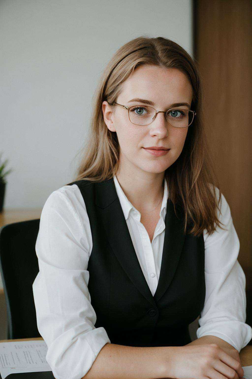 photo portrait of a cute german woman \Stefanie Hinze\ as a secretary on Tensor.Art