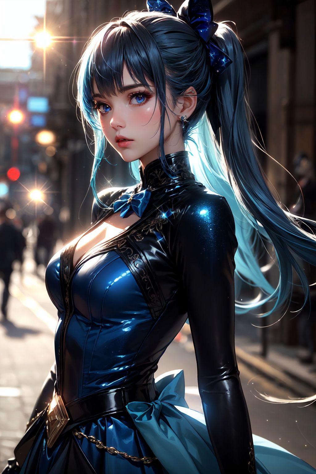 future signature \(costume\),  blue clothes,  blue hair bow on Tensor.Art