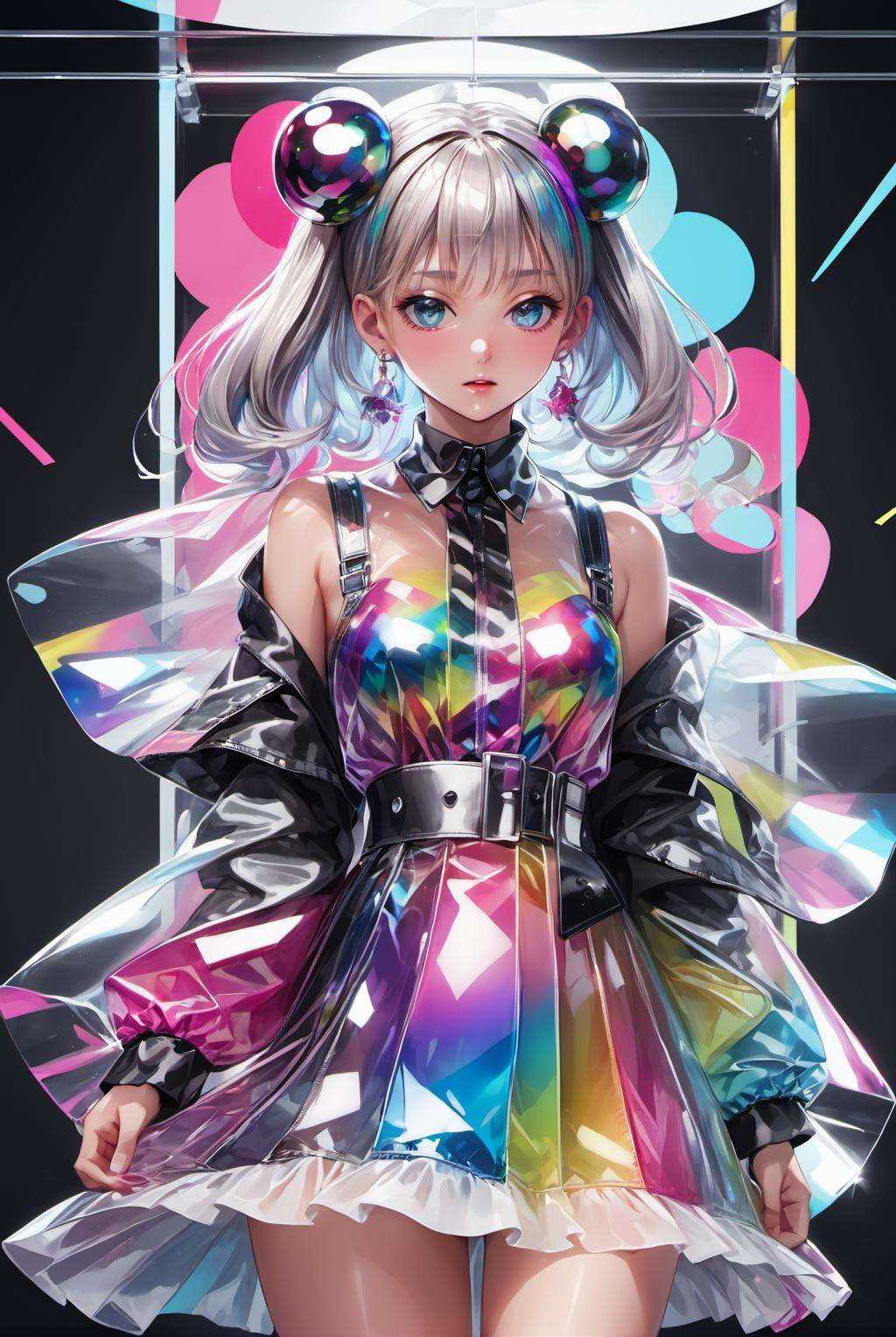 transparent color PVC clothing,  transparent color vinyl clothing,  prismatic on Tensor.Art