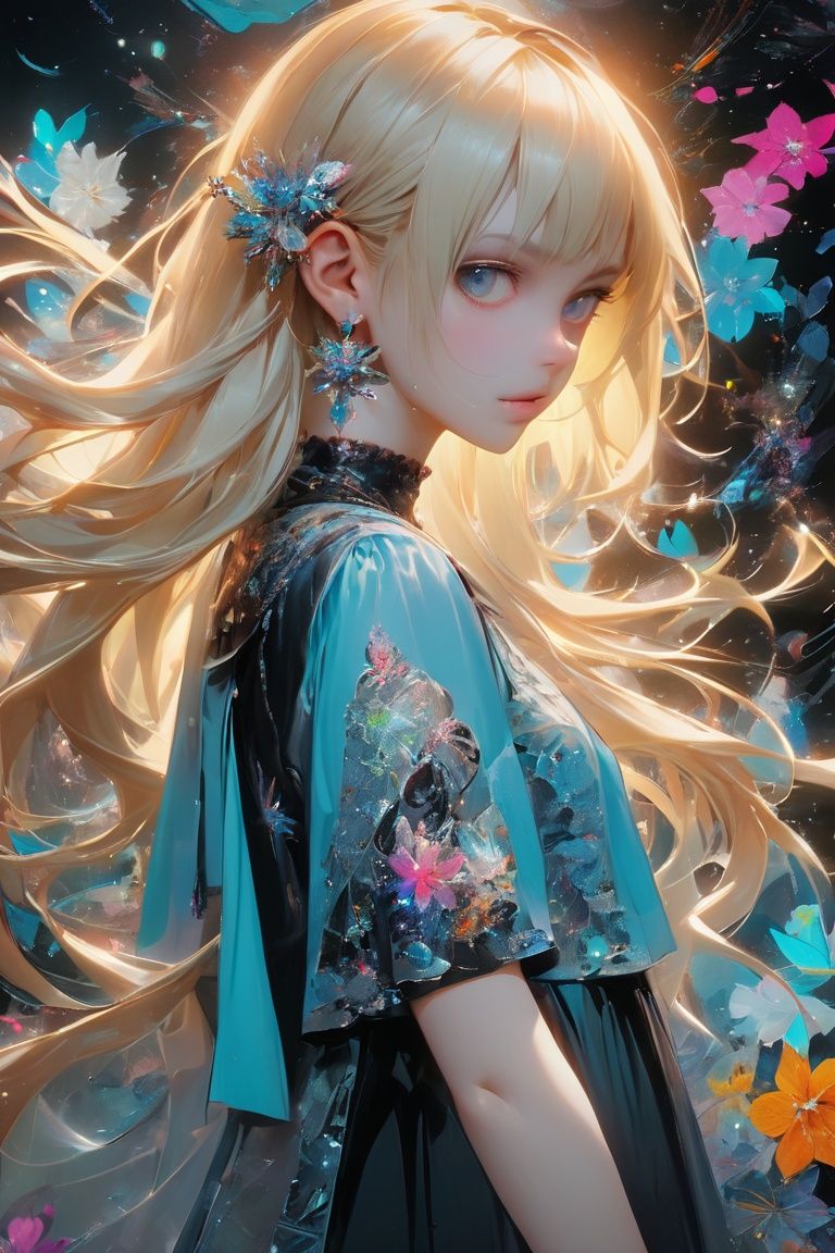 (best quality, masterpiece, official art, beautiful and aesthetic:1.2), 1girl, 2d, anime, waifu, blonde, (hair ornaments, earrings), full body, dynamic pose, looking at viewer, particle, wind, flower, intricate background, extremely detailed, (fractal art:1.2), colorful, (zentangle:1.2), (abstract background:1.5), (many colors:1.4), pixelated fragments, data corruption, colorful noise, visual chaos, contemporary aesthetics,
Negative prompt: (low quality, worst quality:1.2), 3d, watermark, signature, ugly, poorly drawn, bad image, bad artist
Steps: 28, Seed: 106880410073136, Model: simulacrumV1, width: 832, height: 1024, Sampler: DPM++ 2S a, CFG scale: 12