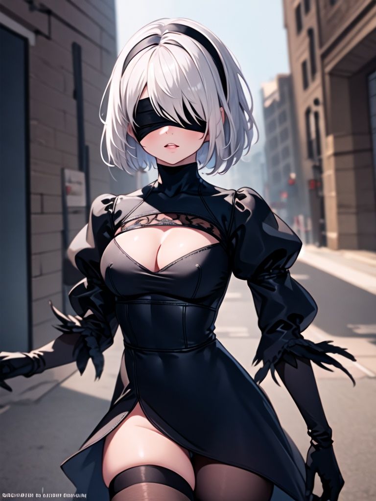 1girl,  full body portrait of a yorha no. 2 type b,  wearing a black goth dress on Tensor.Art