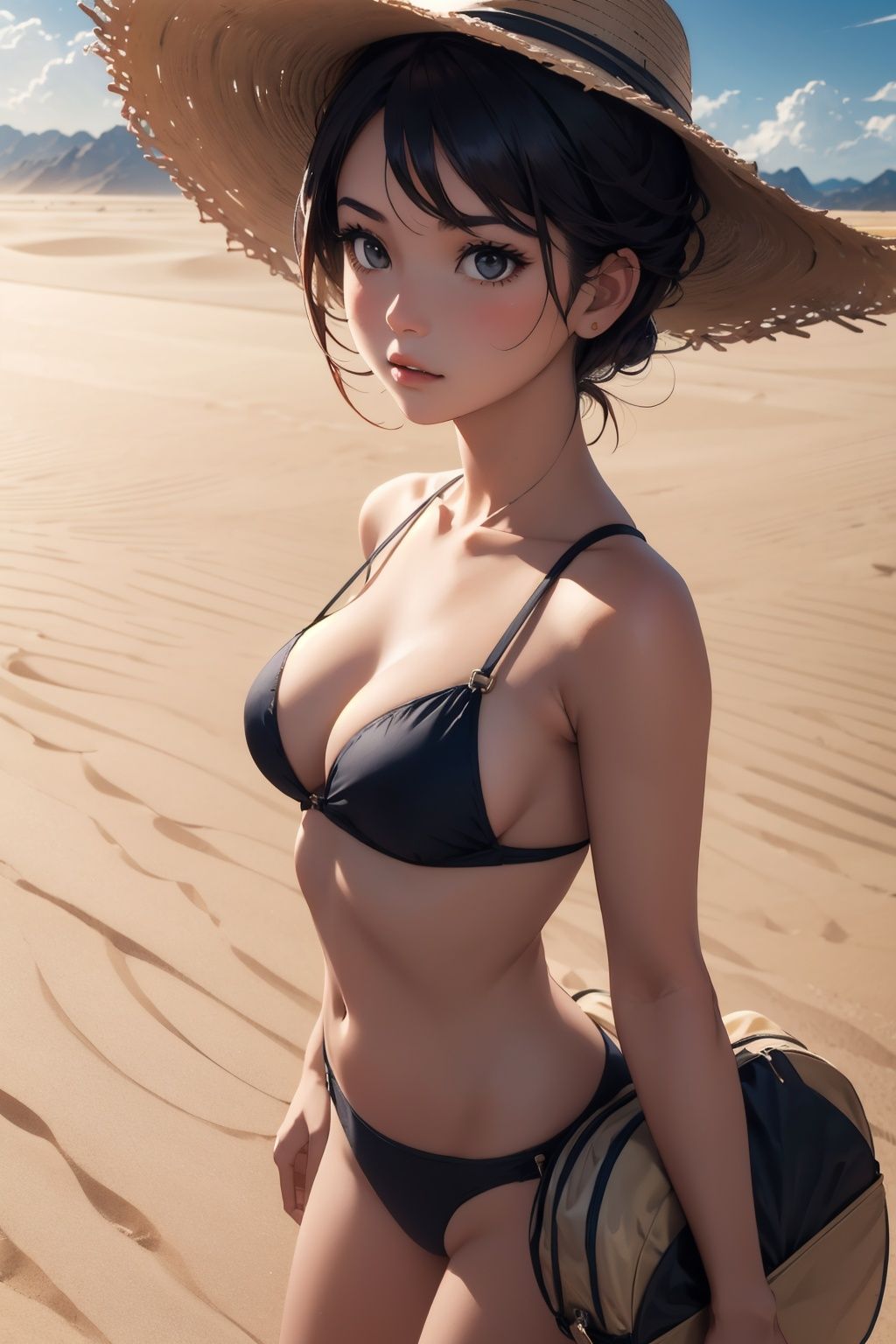 Masterpiece,  1girl,  A brave explorer stands at the edge of a vast desert on Tensor.Art