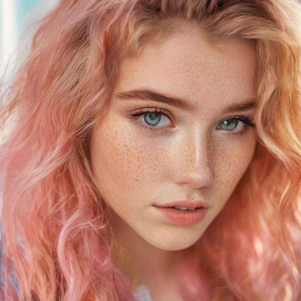 photo of beautiful age 18 girl,  pastel hair,  freckles sexy on Tensor.Art