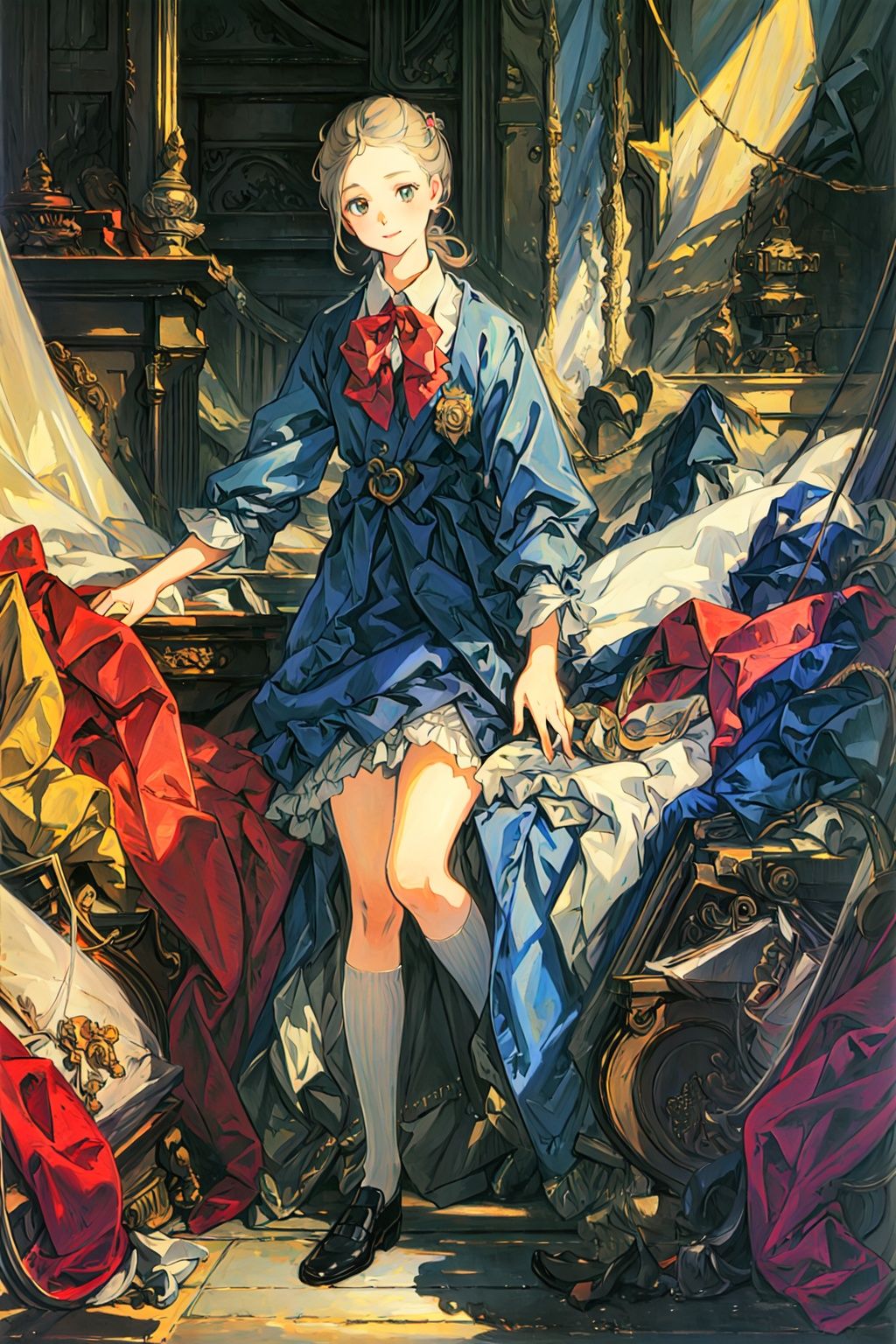 ,(((masterpiece,best quality))),((good structure,Good composition,good atomy)), ((clear, original,beautiful)),1girl,girl,indoors,school_uniform,