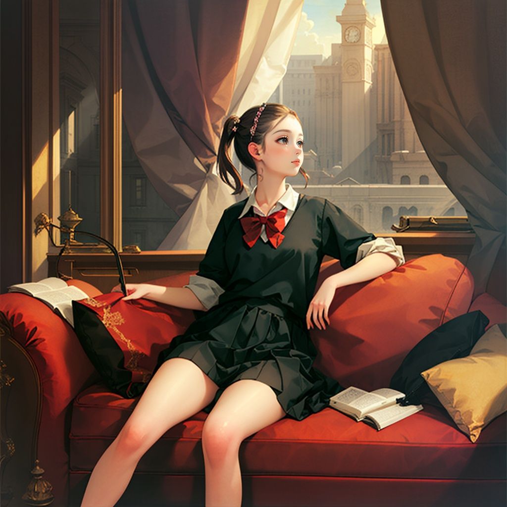 1girl, indoors,sitting on couch,simple background,school uniform,  <lora:buxie01-000002:0.8>, (((masterpiece,best quality))),((good structure,Good composition,good atomy)), ((clear, original,beautiful)),