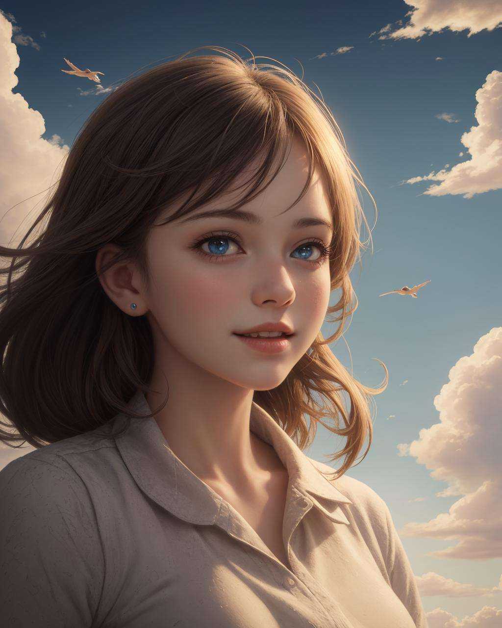 movie shot,  1girl,  floating in the sky on Tensor.Art
