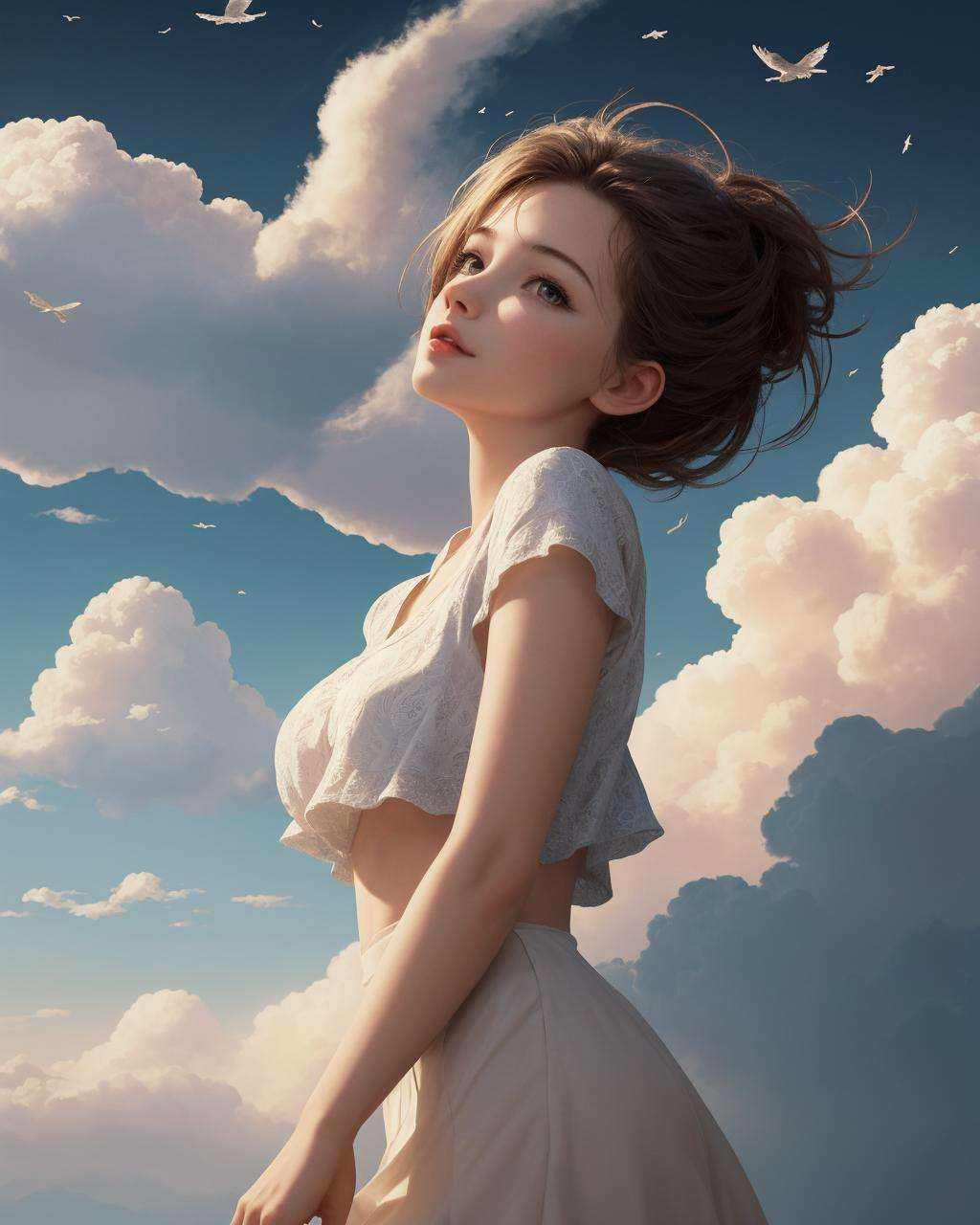 movie shot,  1girl,  floating in the sky on Tensor.Art