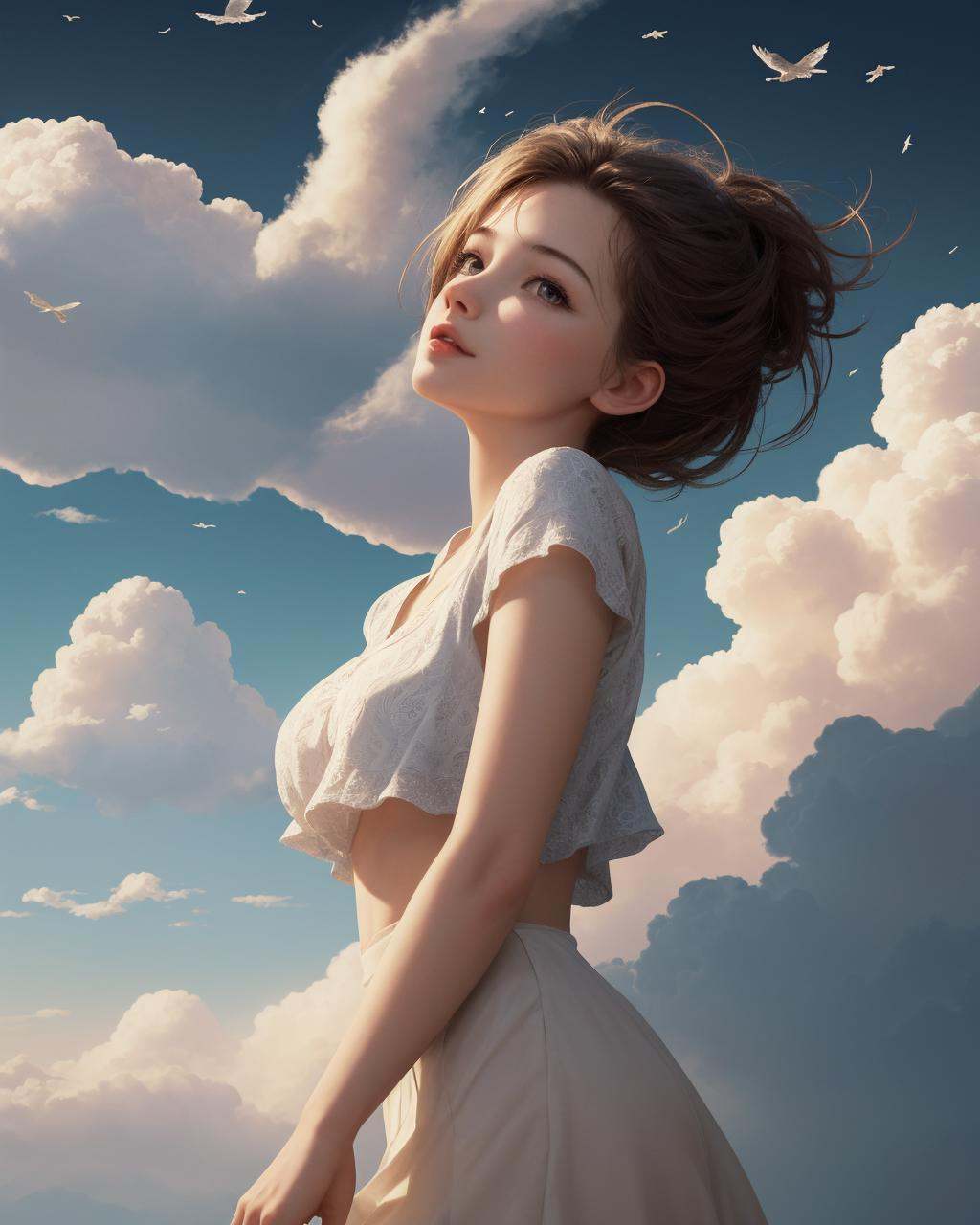 movie shot,  1girl,  floating in the sky on Tensor.Art