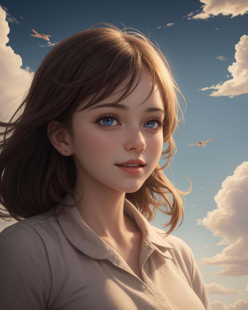 movie shot,  1girl,  floating in the sky on Tensor.Art