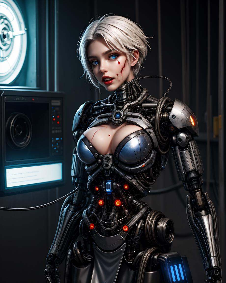 a cyborg lady,  (cybernetic jaw),  mechanical parts on Tensor.Art