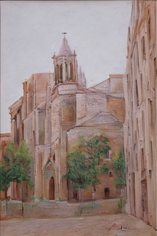 brutalism,  arquitecture,  big clear square with large stone and bricks cathedral by thejosa on Tensor.Art