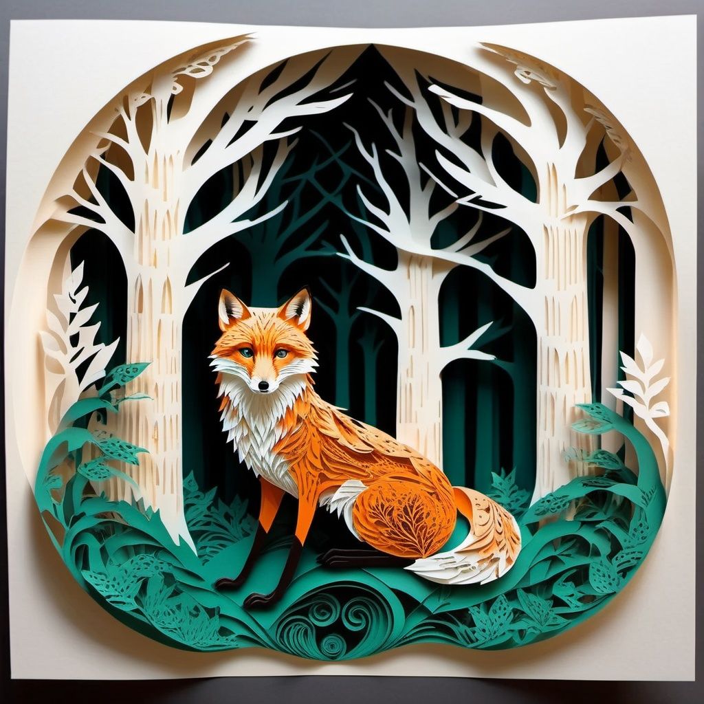 papercut, fox, forest