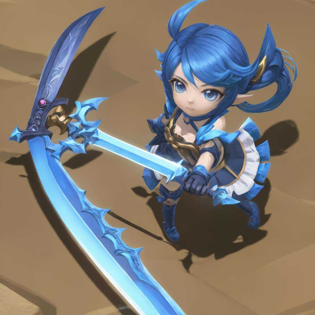 xiaoxiaogewen, ahoge, blue eyes, blue hair, gloves, holding, solo, sword, twintails, weapon<lora:sdxl_lora-000020:1>