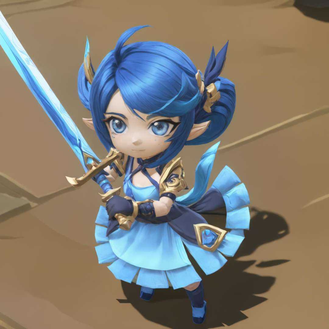 xiaoxiaogewen, ahoge, blue eyes, blue hair, gloves, holding, solo, sword, twintails, weapon<lora:sdxl_lora-000020:1>