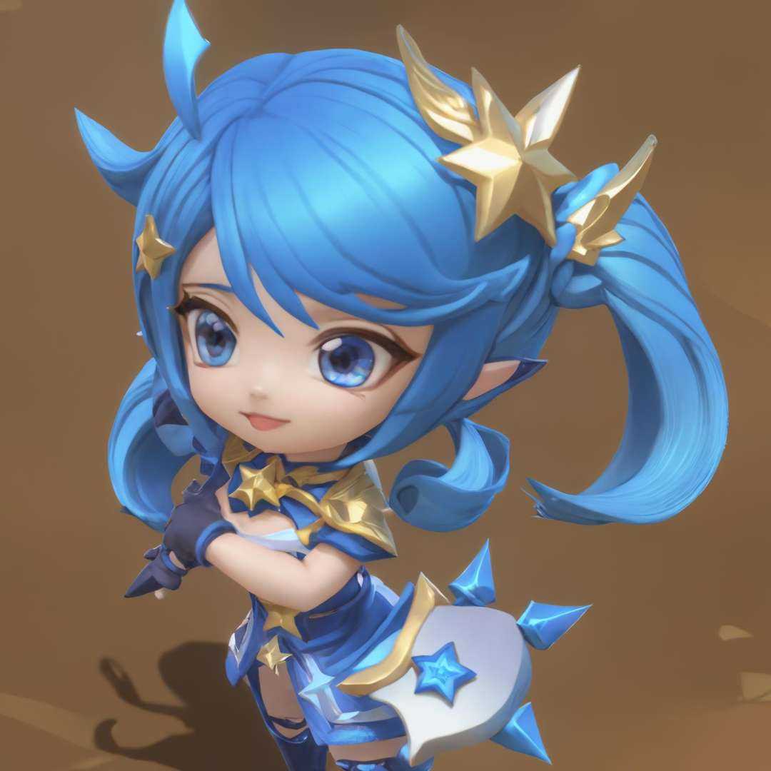 xiaoxiaogewen, 1girl, ;d, ahoge, blue eyes, blue hair, chibi, depth of field, gloves, long hair, minigirl, one eye closed, open mouth, pointy ears, smile, sparkle, star \(symbol\), twintails<lora:sdxl_lora-000020:1>,