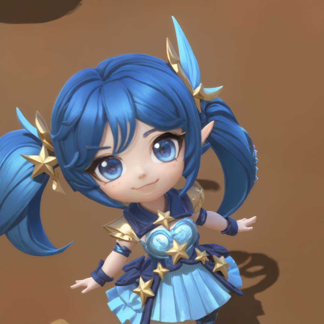 xiaoxiaogewen, 1girl, ;d, ahoge, blue eyes, blue hair, chibi, depth of field, gloves, long hair, minigirl, one eye closed, open mouth, pointy ears, smile, sparkle, star \(symbol\), twintails<lora:sdxl_lora-000020:1>,