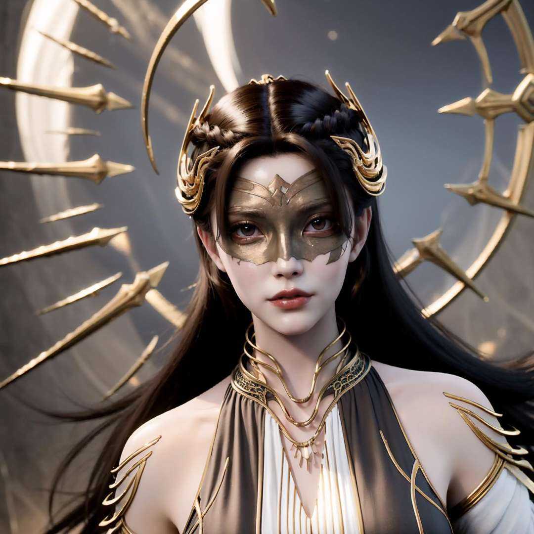 wzgrx, 1girl, black hair, jewelry, lips, long hair, polearm, solo, spear, upper body, weapon