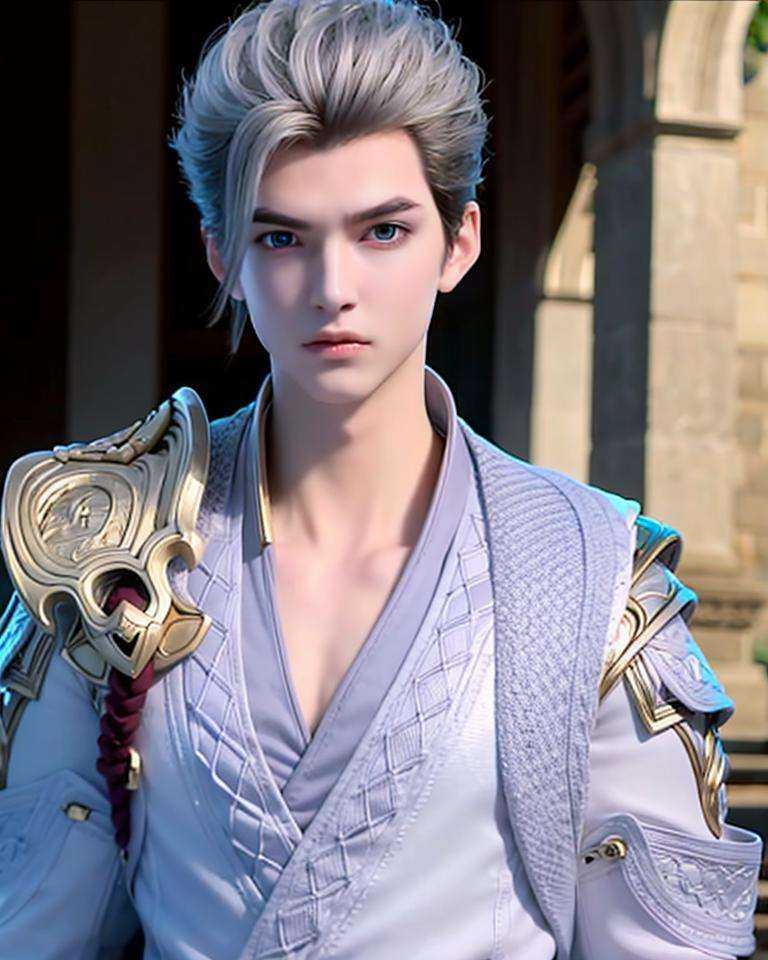 1boy, blue eyes,white hair, best quality, photo, 4k,looking at viewer,upper body,wear armor,