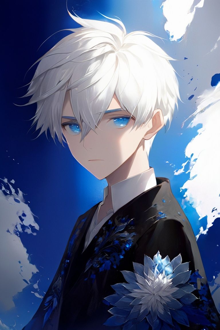 masterpiece, best quality,official art, extremelydetailed cg 8k wallpaper,1boy,white_hair,blue_eyes
